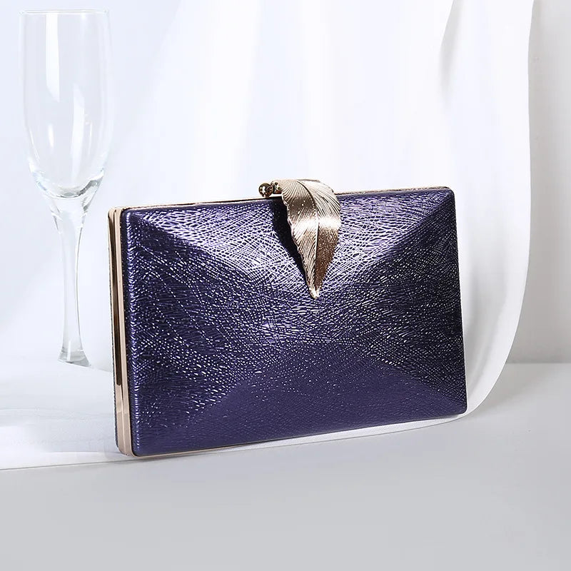 Women Clutch Bag Evening Purple Colour Coin Purse Elegant Luxury Metal Leaf Decorated Envelope Bags Party Wedding Handbags Chain