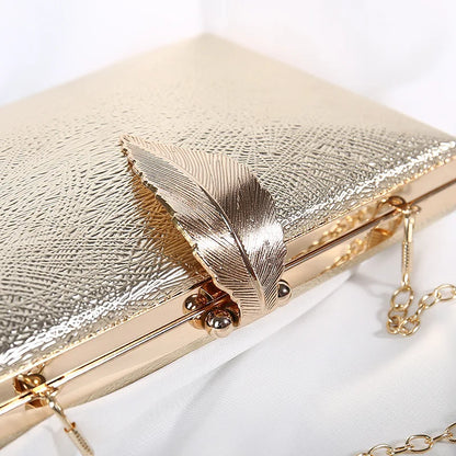 Women Clutch Bag Evening Purple Colour Coin Purse Elegant Luxury Metal Leaf Decorated Envelope Bags Party Wedding Handbags Chain