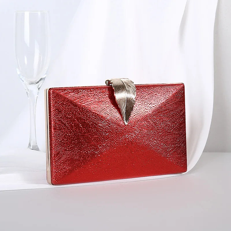 Women Clutch Bag Evening Purple Colour Coin Purse Elegant Luxury Metal Leaf Decorated Envelope Bags Party Wedding Handbags Chain