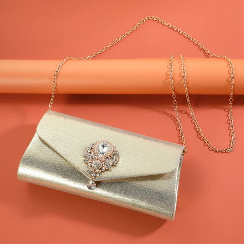Women Clutch Bag Glitter Evening Purse with Detachable Chain, Lady Shoulder Bag Mini Crossbody Bag for Wedding Party