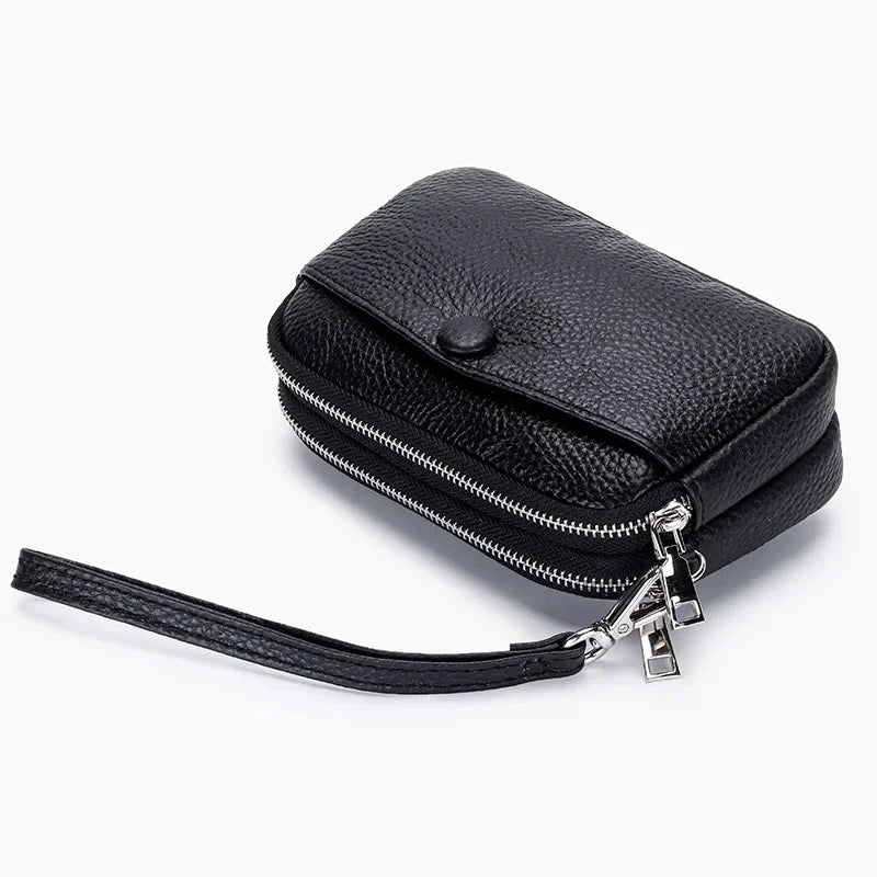 Women Clutches Coin Purse Cow Leather Card Pocket Keyring Change Pouch Double Zipper Clutch Money Bag Female Car Key Zero Wallet