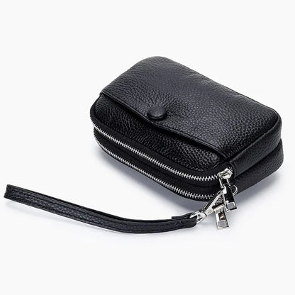 Women Clutches Coin Purse Cow Leather Card Pocket Keyring Change Pouch Double Zipper Clutch Money Bag Female Car Key Zero Wallet