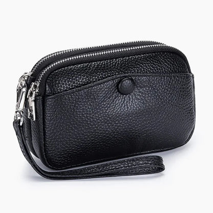 Women Clutches Coin Purse Cow Leather Card Pocket Keyring Change Pouch Double Zipper Clutch Money Bag Female Car Key Zero Wallet