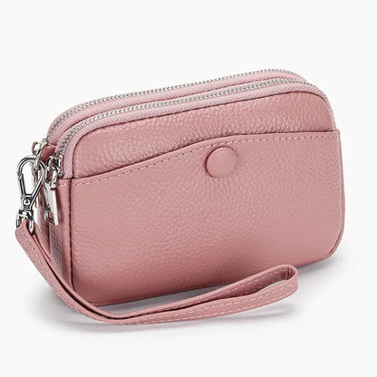Women Clutches Coin Purse Cow Leather Card Pocket Keyring Change Pouch Double Zipper Clutch Money Bag Female Car Key Zero Wallet