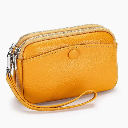 Women Clutches Coin Purse Cow Leather Card Pocket Keyring Change Pouch Double Zipper Clutch Money Bag Female Car Key Zero Wallet