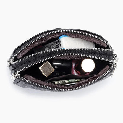 Women Clutches Coin Purse Cow Leather Card Pocket Keyring Change Pouch Double Zipper Clutch Money Bag Female Car Key Zero Wallet
