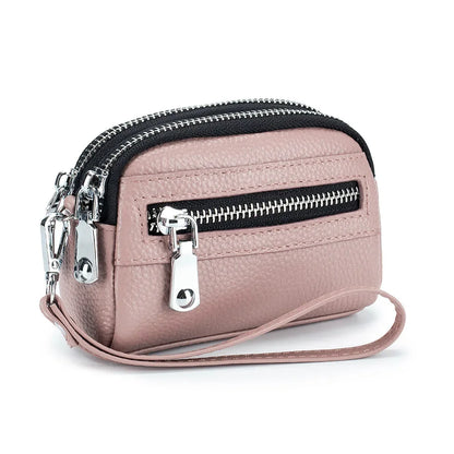 Women Clutches Coin Purse Cow Leather Card Pocket Keyring Change Pouch Double Zipper Clutch Money Bag Female Car Key Zero Wallet