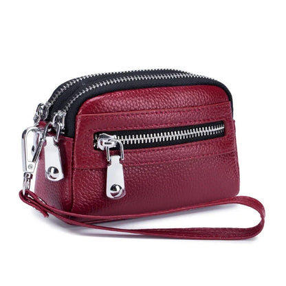 Women Clutches Coin Purse Cow Leather Card Pocket Keyring Change Pouch Double Zipper Clutch Money Bag Female Car Key Zero Wallet
