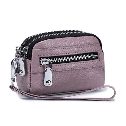 Women Clutches Coin Purse Cow Leather Card Pocket Keyring Change Pouch Double Zipper Clutch Money Bag Female Car Key Zero Wallet