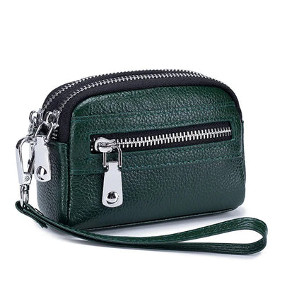 Women Clutches Coin Purse Cow Leather Card Pocket Keyring Change Pouch Double Zipper Clutch Money Bag Female Car Key Zero Wallet