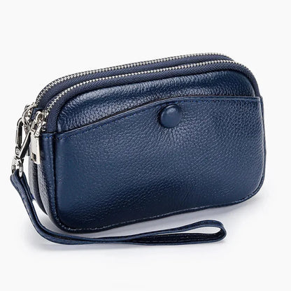 Women Clutches Coin Purse Cow Leather Card Pocket Keyring Change Pouch Double Zipper Clutch Money Bag Female Car Key Zero Wallet