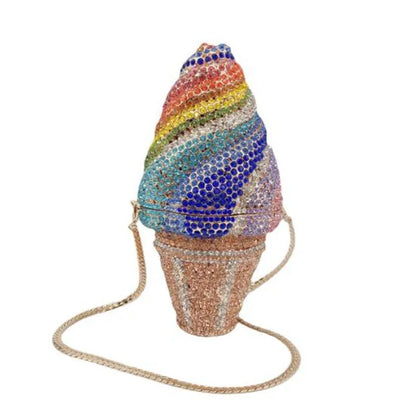 Women Color Ice cream Crystal Clutch Bags Stone Evening Purse Wedding Bridal Rhinestones Purse Handbags Party Dinner Gift Bag