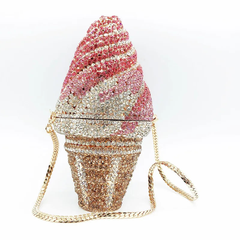 Women Color Ice cream Crystal Clutch Bags Stone Evening Purse Wedding Bridal Rhinestones Purse Handbags Party Dinner Gift Bag