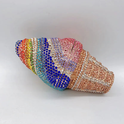 Women Color Ice cream Crystal Clutch Bags Stone Evening Purse Wedding Bridal Rhinestones Purse Handbags Party Dinner Gift Bag