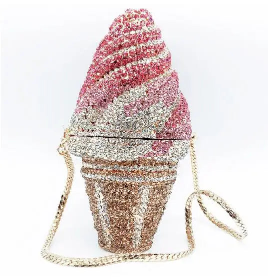 Women Color Ice cream Crystal Clutch Bags Stone Evening Purse Wedding Bridal Rhinestones Purse Handbags Party Dinner Gift Bag