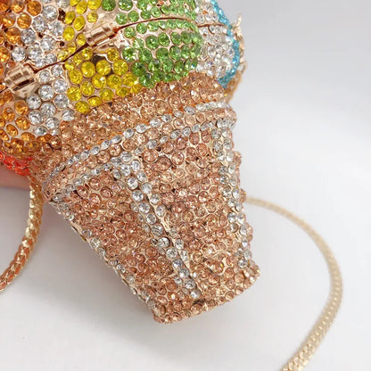 Women Color Ice cream Crystal Clutch Bags Stone Evening Purse Wedding Bridal Rhinestones Purse Handbags Party Dinner Gift Bag