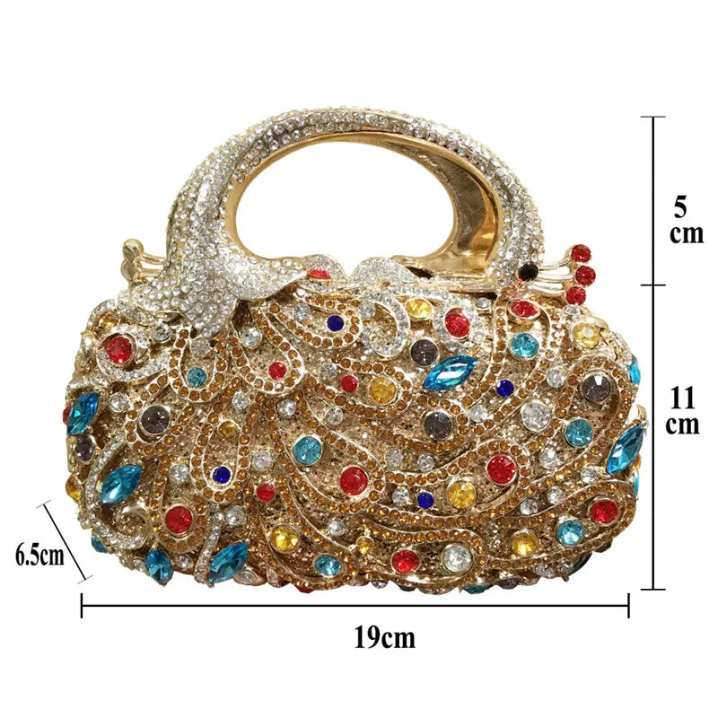 Women Color phoenix Crystal Clutch Bags Stone Evening Purse Wedding Bridal Rhinestones Purse And Handbags Party Dinner Gift Bag