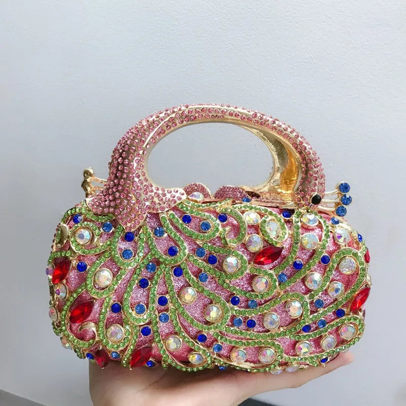 Women Color phoenix Crystal Clutch Bags Stone Evening Purse Wedding Bridal Rhinestones Purse And Handbags Party Dinner Gift Bag