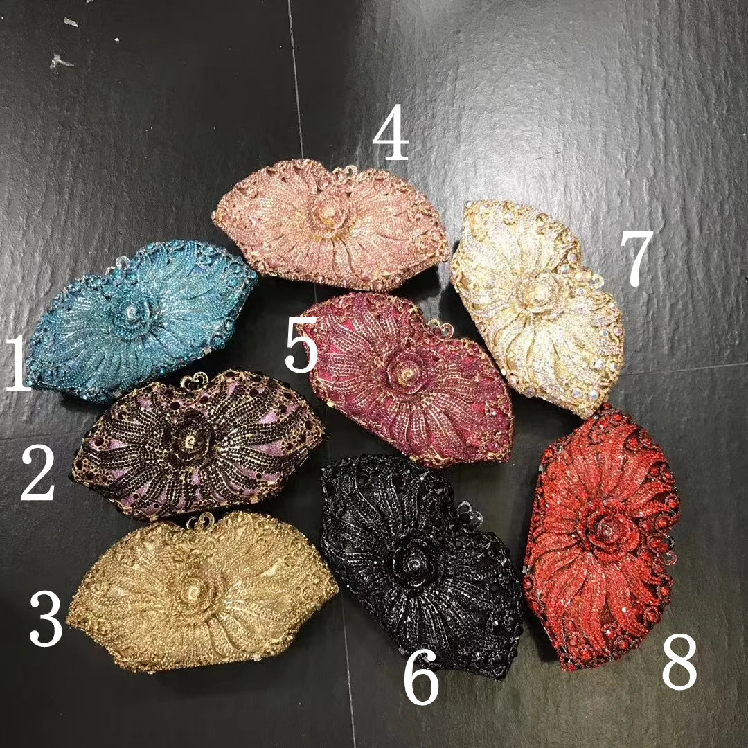 Women Colorful Crystal Diamond Banquet Party Handbag Flower Cocktail Prom Ladies Clutch Purse Wedding Bridal Toted Evening Bag