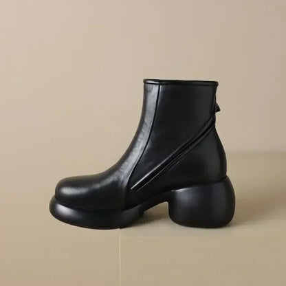 Women Comfortable Casual Short Boots Walking Winter Leather Genuine 2024 Sole Shoes Street New Thick Boots Fashion British Style