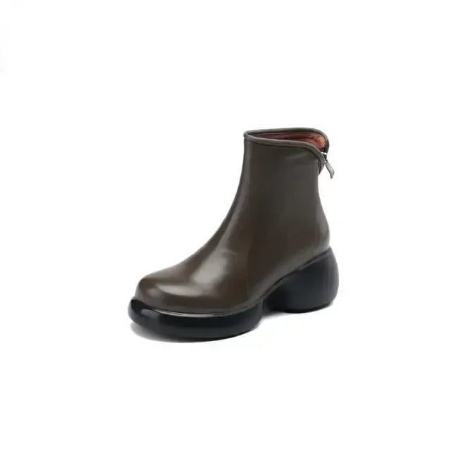 Women Comfortable Casual Short Boots Walking Winter Leather Genuine 2024 Sole Shoes Street New Thick Boots Fashion British Style