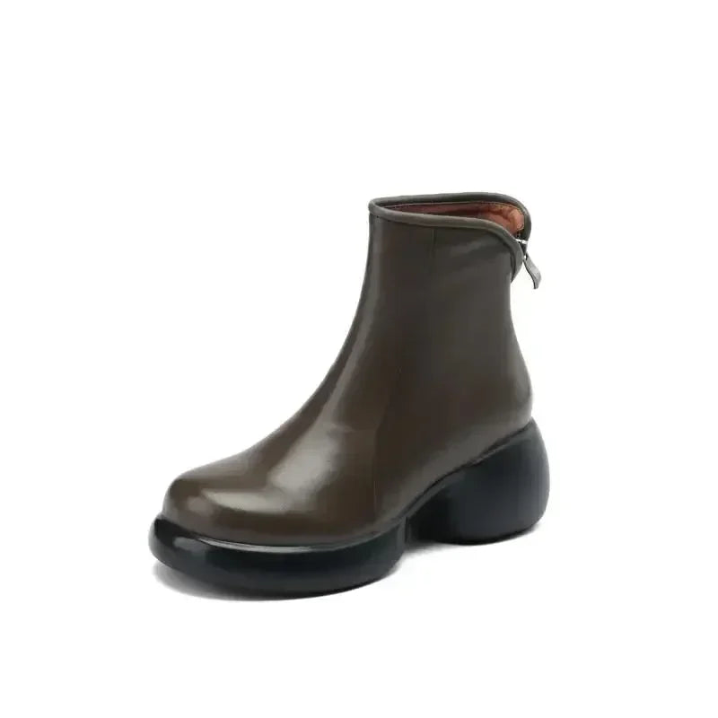 Women Comfortable Casual Short Boots Walking Winter Leather Genuine 2024 Sole Shoes Street New Thick Boots Fashion British Style