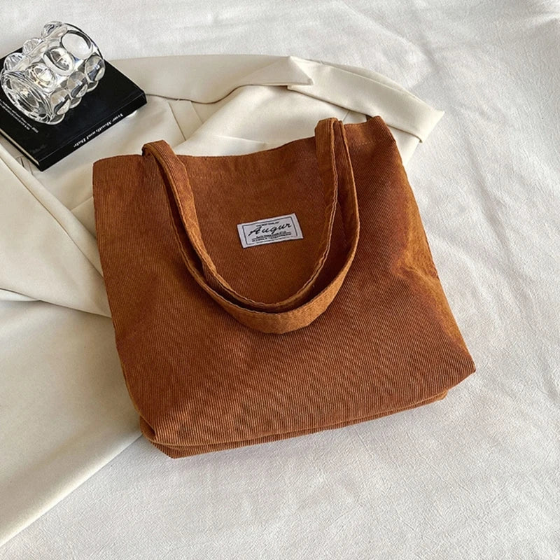 Women Corduroy Shoulder Shopping Bags Reusable Casual Outdoor Party Tote Handbag