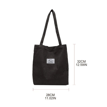 Women Corduroy Shoulder Shopping Bags Reusable Casual Outdoor Party Tote Handbag
