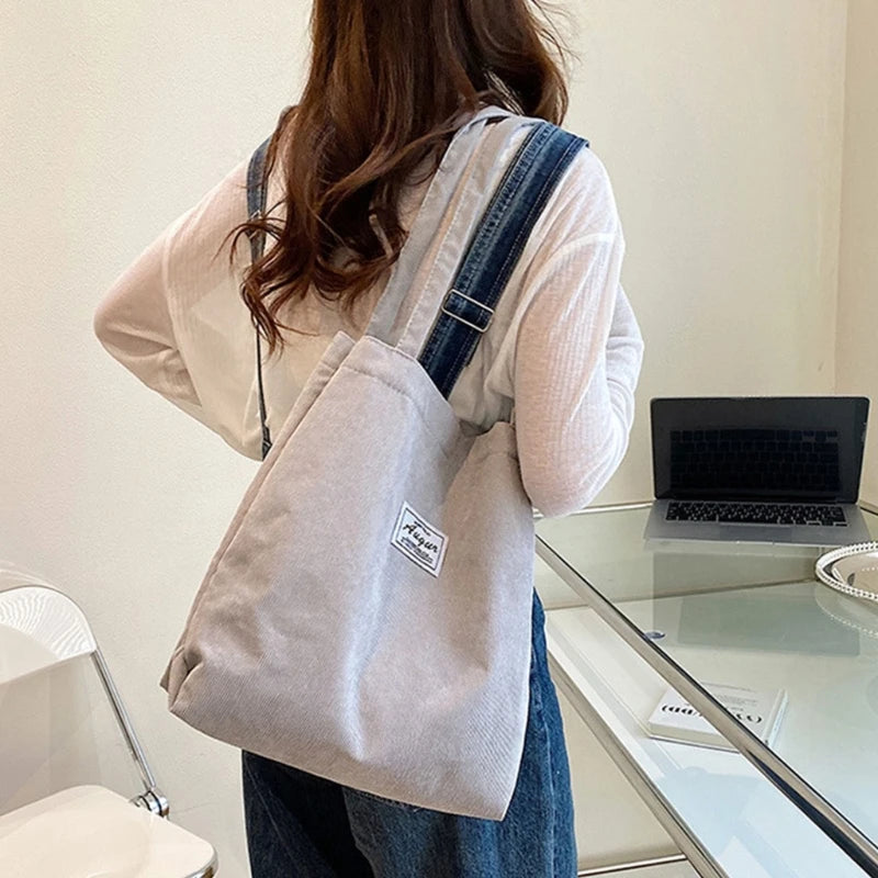 Women Corduroy Shoulder Shopping Bags Reusable Casual Outdoor Party Tote Handbag