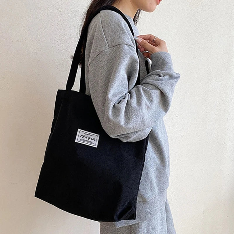 Women Corduroy Shoulder Shopping Bags Reusable Casual Outdoor Party Tote Handbag