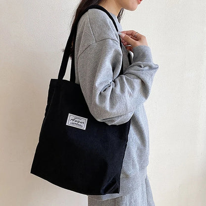 Women Corduroy Shoulder Shopping Bags Reusable Casual Outdoor Party Tote Handbag