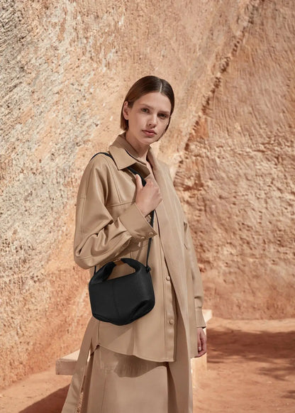 Women Cowhide Crossbody Bag Solid Color Shoulder Bags All-Match Ladies Gold Buckle Handbags