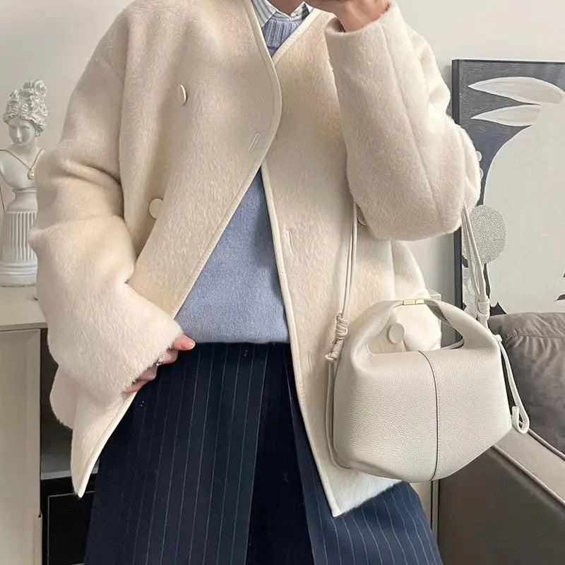 Women Cowhide Crossbody Bag Solid Color Shoulder Bags All-Match Ladies Gold Buckle Handbags
