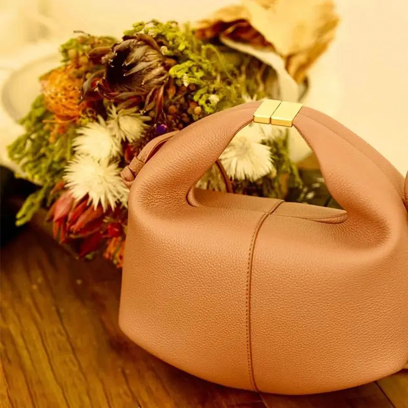 Women Cowhide Crossbody Bag Solid Color Shoulder Bags All-Match Ladies Gold Buckle Handbags