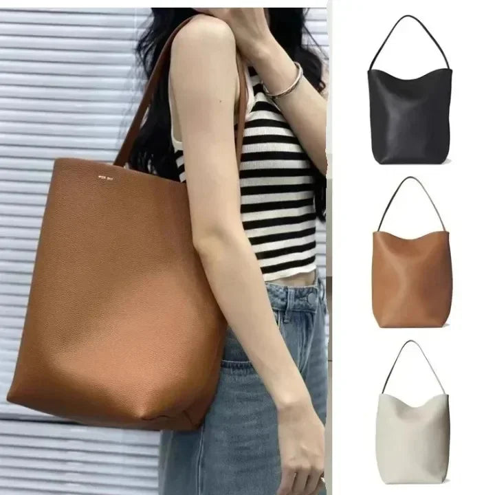 Women Cowhide Shoulder Bag Female Handbag Row Bucket Bag Classic Lcu Lychee Patterned Tote Bags Solid Color Single Shoulder Bags
