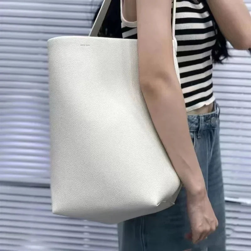 Women Cowhide Shoulder Bag Female Handbag Row Bucket Bag Classic Lcu Lychee Patterned Tote Bags Solid Color Single Shoulder Bags
