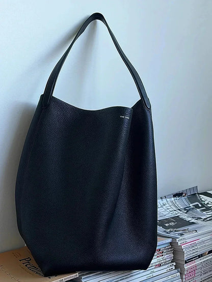 Women Cowhide Shoulder Bag Female Handbag Row Bucket Bag Classic Lcu Lychee Patterned Tote Bags Solid Color Single Shoulder Bags