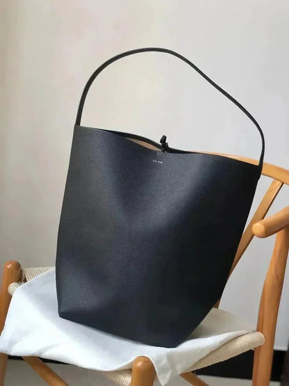 Women Cowhide Shoulder Bag Female Handbag Row Bucket Bag Classic Lcu Lychee Patterned Tote Bags Solid Color Single Shoulder Bags