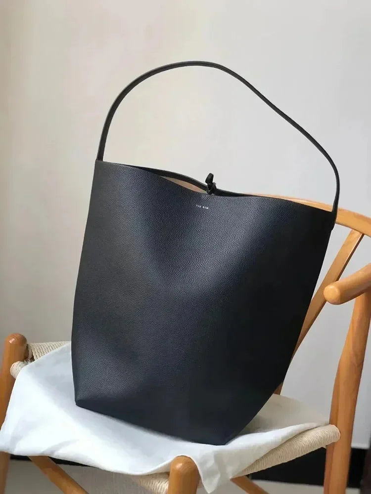 Women Cowhide Shoulder Bag Female Handbag Row Bucket Classic Lcu Lychee Patterned Tote Bags Solid Color Single Shoulder Bags