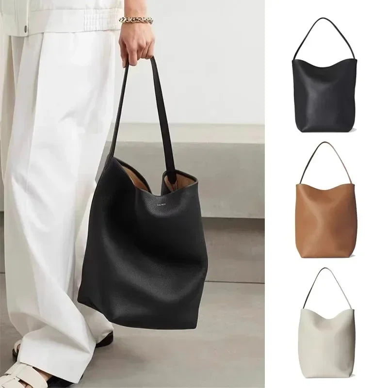 Women Cowhide Shoulder Bag Female Handbag Row Bucket Classic Lcu Lychee Patterned Tote Bags Solid Color Single Shoulder Bags
