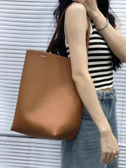 Women Cowhide Shoulder Bag Female Handbag Row Bucket Classic Lcu Lychee Patterned Tote Bags Solid Color Single Shoulder Bags