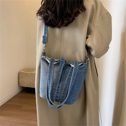 Women Crossbody Bag Fashion Denim Cloth Messenger Bag Vintage Shoulder Bag Larger Top-handle Bags Handbag