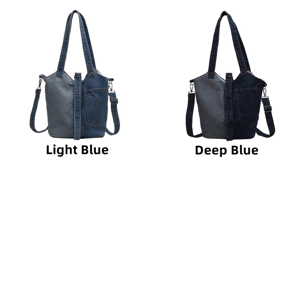 Women Crossbody Bag Fashion Denim Cloth Messenger Bag Vintage Shoulder Bag Larger Top-handle Bags Handbag