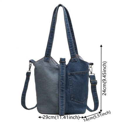 Women Crossbody Bag Fashion Denim Cloth Messenger Bag Vintage Shoulder Bag Larger Top-handle Bags Handbag