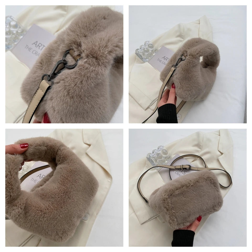 Women Crossbody Bag Shoulder Bag Brand Designer  PU Plush Luxury Bucket Crossbody Shopper Bag Handbag
