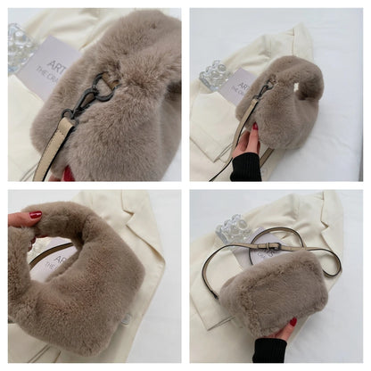Women Crossbody Bag Shoulder Bag Brand Designer  PU Plush Luxury Bucket Crossbody Shopper Bag Handbag