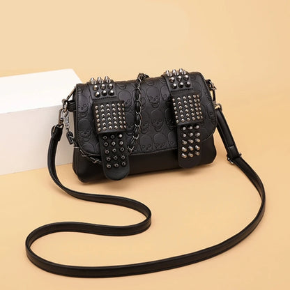 Women Crossbody Bag Vintage Skull Punk Bag Shoulder Bag Casual Fashion PU Bag Rivet Messenger Bags for Teens Girl Versatile Bags