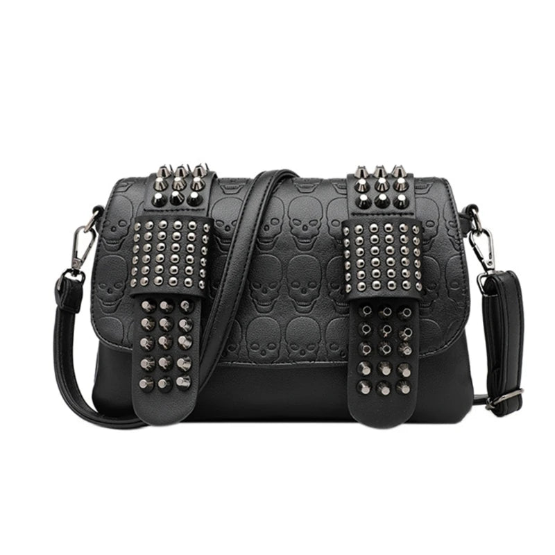 Women Crossbody Bag Vintage Skull Punk Bag Shoulder Bag Casual Fashion PU Bag Rivet Messenger Bags for Teens Girl Versatile Bags