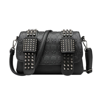 Women Crossbody Bag Vintage Skull Punk Bag Shoulder Bag Casual Fashion PU Bag Rivet Messenger Bags for Teens Girl Versatile Bags