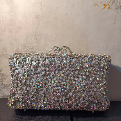 Women Crystal AB Stone Hollow Out Clutch Purse Wedding Bridal Banquet Dinner Evening Bags Diamond Birthday Party Prom Handbags